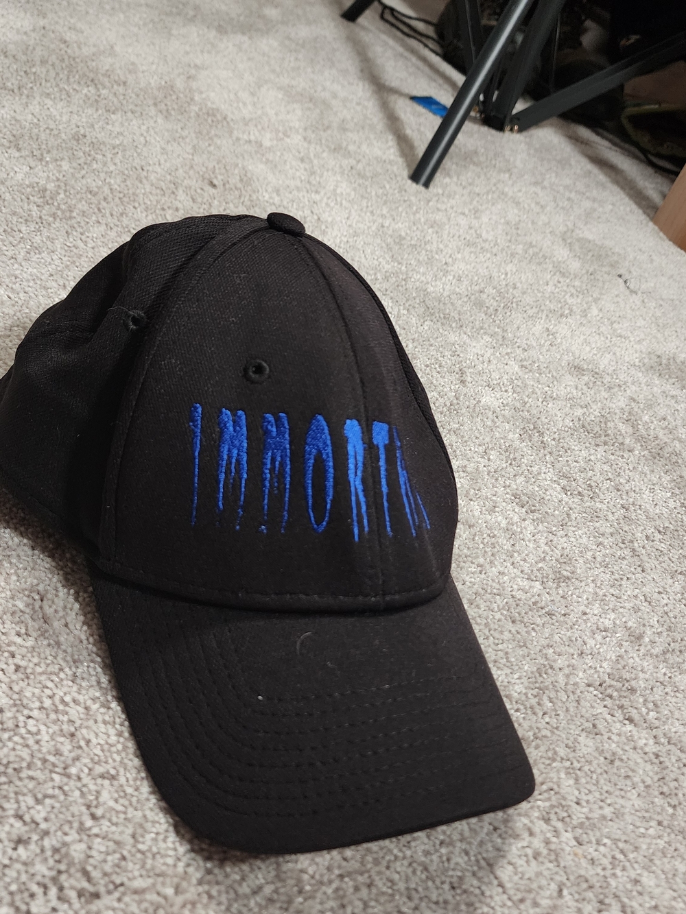Men's Black Baseball Cap with Blue 'IMMORTAL' Embroidery